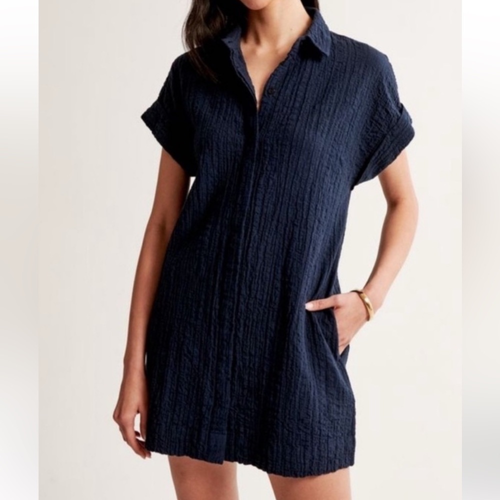 Abercrombie Textured Cotton Mini Shirt Dress - S Tall